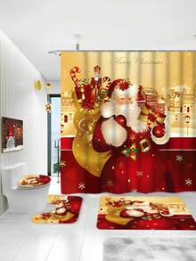 3pcs Christmas Bathroom Set: Toilet Seat Cover, Bath Mat And Rug - Machine Washable, Anti-Slip, U-Shaped Design, Ideal For Holiday Decoration