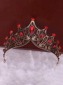 1 pezzo Copricapo da sposa con croce, corona di lusso in lega stile barocco europeo e americano, accessorio per abito da principessa per feste, accessori per San Valentino - Rosso - Visualizzare 3