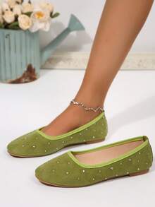 Mocasines ligeros de mujer con cierre deslizante, zapatos casuales para ir y venir con decoración de cristales de unicolor, adecuados para primavera, verano y todas las estaciones