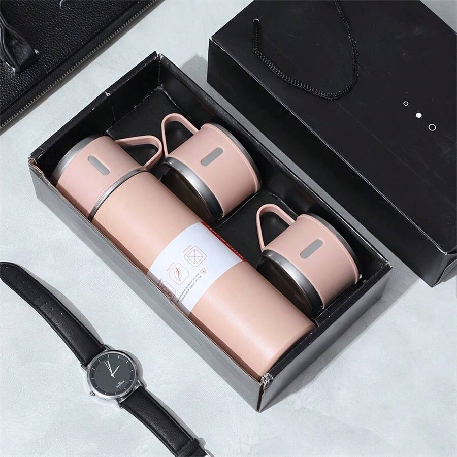 1 Set - Main Cup 500ml - Extra 2 Matching Small Cups Stainless Steel Insulated Tumbler Set - Thermal, Leak-Proof, Suitable For Hot & Cold Beverages - Ideal For Travel, Business And School - Water Bottle, Outdoor Gear, Sports Bottle, School Supplies, Suitable For Fitness, Sports And Outdoor Activities - Premium Portable Cup - Suitable For Milk, Coffee, Tea, Juice Etc. - Can Be Used As Christmas Gift, New Year Gift, Valentine's Day Gift, Birthday Gift, Graduation Gift