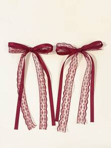 2件套女士时尚优雅休闲纯色少女蕾丝蝴蝶结发夹和鳄鱼夹发饰，适合日常通勤、节日、派对、生日、外出、拍照等各种场合。送给闺蜜的绝佳礼物，包括发夹、发爪、发卡、鳄鱼夹、发夹等，秋季时尚，蝴蝶结，可爱，头部配饰 - 彩色 - 查看 13