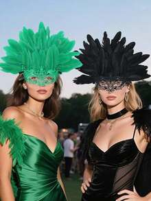 D EXCEED 1/2/3/4 Pcs Women's Venetian Replica Artificial Feather Half Mask Headpiece – For Cosplay Events, Halloween Celebrations, Carnival Party, Elegant Masquerade Balls & Themed Parties - 3pcs - View 4