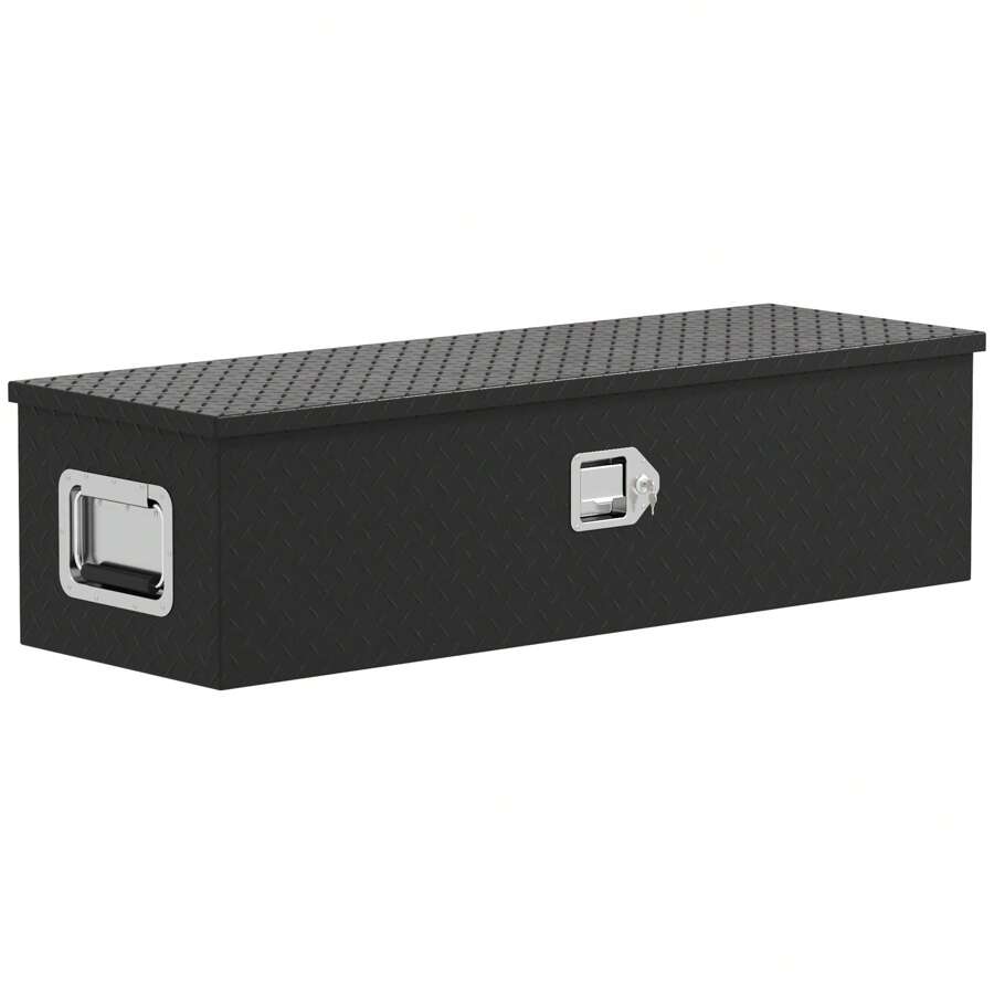 Aluminum Storage Box With Side Handles, Lock And Keys, Truck Tool Box, Trailer Storage Box, 99 X 33 X 25.5 Cm, Black