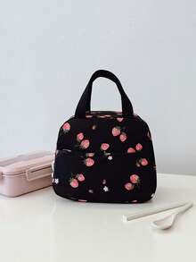3pcs Backpack Set - Fashionable Large Capacity Backpack + Lunch Bag + Pencil Case, With Laptop Compartment, Strawberry Pattern Backpack, Adjustable Shoulder Straps And Spacious Multi-Pockets - Lightweight Zipper Bags, Suitable For Women/Girls/Students/Teens/Graduates, Perfect For Outdoor/Travel/Middle School/High School/College - Black - View 6
