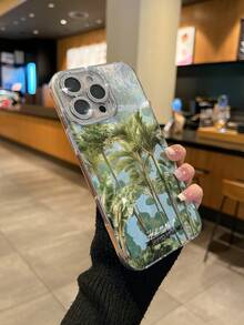1件清新療癒Ins風透明手機殼，冰藍紋理背景，棕櫚椰子樹香蕉葉熱帶風景，手寫英文「Humour」字樣，夏日度假氛圍，中性全包防摔軟殼，適用全系列，相容機型：iPhone17/17Pro/17ProMax/16/16Plus/16ProMax/16e/15ProMax/11/12/12Pro/12ProMax/13/13Pro/13ProMax/14/14Pro/14ProMax - 精孔漩渦 - 查看 3