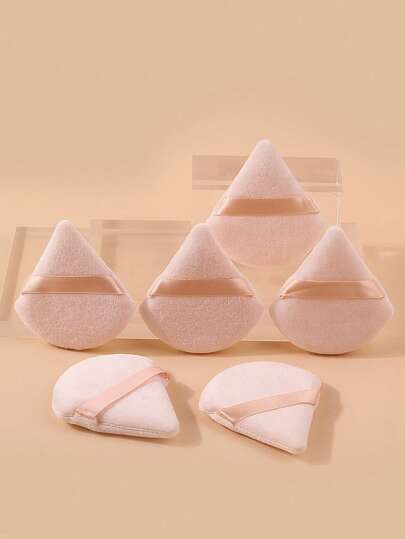 6pcs Apricot Powder Puffs, Triangle Makeup Sponges, Ultra Soft Dry & Wet Dual-Use Setting Powder Puffs, Compact Makeup Tools