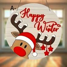 4 Stücke Weihnachtsstil Holzbrett Gemälde - rund, geeignet für Heimdekoration und Zusammenkünfte - perfekte Geschenkidee, Weihnachtsthemen Heimdekoration, ideal für Weihnachten - Holzschnitt-Malerei-Kreis - Übersicht 4