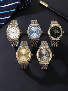 RICECGO 男士经典石英表，圆形表盘带日期显示，不锈钢表带，适合日常佩戴，是生日和商务人士的理想礼物。 - 彩色 - 查看 10