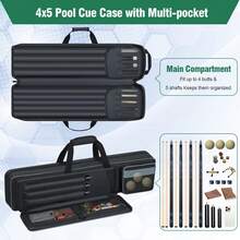 Pool Cue Case 4x5, Pool Cue Carrying Case Soft Padded Billiard Stick Bag With Multi-Pocket For 4 Butts And 5 Shafts, Pool Stick Case Cue Bag With Backpack-Straps For Pool Cues And Accessories - Black - View 4