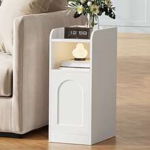 HEXCELEN Bedside Table, Narrow Side Table With 1 Cabinet Door, Nightstands With Open Compartment, Reversible Door, Space-Saving, Suitable For Bedroom, Living Room, White - trắng - Xem 1