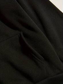 Women'S Printed Fashion Hoodie, Comfortable Fleece Lined Pullover With Kangaroo Pocket And Loose Fit, Casual Wear For Autumn And Winter, Soft Material - 黑色 - 查看 4
