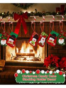 2 szt. Ochraniacz na skarpety świąteczne, metalowy wieszak na skarpety do kominka, czerwony i biały, z motywem Świętego Mikołaja, do dekoracji na imprezę świąteczną, ozdoby świąteczne