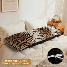 20x54 Fluffy Cheetah Print Body Pillow Cover, Leopard Print Plush Fuzzy Pillowcase With Zipper, Farmhouse Shaggy Long Pillow Cover Women Side Sleepers, Pink - 虎紋棕色 - 查看 3
