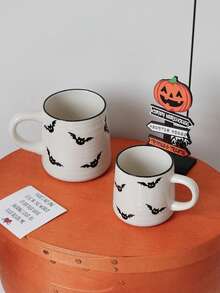 1 件 7 盎司/14.8 盎司万圣节陶瓷杯，圆形图案咖啡杯，优雅的南瓜和蝙蝠设计小容量浓缩咖啡杯，适用于家居装饰、饮具、万圣节派对、早餐酸奶燕麦杯、下午茶杯、礼物 - 萬聖節杯子 - 查看 12