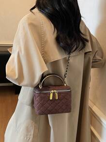 1 件 BEIKAMU 极简设计菱形图案手提包、化妆零钱包、优雅链条单肩斜挎包 - 咖啡 - 查看 7