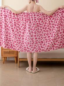 1pc Women's Wearable Bath Towel, Multiple Colors, Polyester Fiber Jacquard Heart & Letter Pattern Bathrobe Or Kitchen Hand Towel, Face Towel, Hair Drying Cap, Absorbent Quick-Dry Soft, Suitable For Bathroom, Hotel, Party, Beach, Travel, Holiday Gift