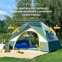 Carpa al aire libre impermeable y resistente a los rayos UV, carpa automática de apertura rápida para campamentos, carpa plegable para playa para 2-4 personas con dos puertas y dos ventanas - Verde - Ver 3