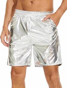 Men's Metallic Shorts Shiny Rave Shiny Sparkly Shorts With Pockets - 銀色 - 查看 6