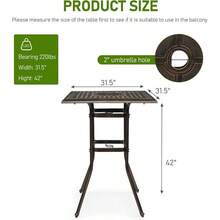 Outdoor Bar Table Cast Aluminum Patio Bar Table With Umbrella Hole 42" Height Square Bistro Table Tall Dining Table - 銅色 - 查看 3