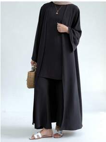 1pc Classic Solid Color Soft & Breathable Abaya, Versatile Muslim Women Wear - Multicolor - View 22