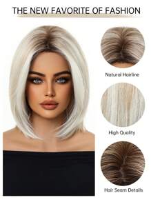 12 Inch Ombre Brown-Golden Synthetic Heatproof Wig With Bangs, Natural Looking, Suitable For Women's Daily, Party And Cosplay Use - Blonde Ombre - View 8