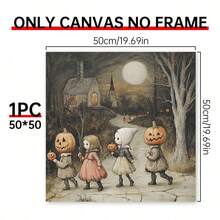 1PC Vintage Halloween Trick-Or-Treaters Print Framed Wood Sign, Halloween Wall Art, Adorable Vintage Halloween Art, Creepy Kids Art, Halloween Wall Decor,Room Decor Aesthetic, Home Decor, Posters For Room, Canvas Wall Art, Optional Frame, Wall Decor, Living Room Decor. Halloween Decor Fall Decor
