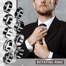 9PCS Stainless Steel Rings For Men High Polished Mens Band Wedding Engagement Fidget Rings Spinning Band Size 7-13 - Black - View 5