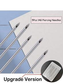 5pcs Hollow Piercing Needles, 12G, 13G, 14G, 16G, 18G And 20G, Suitable For Ear, Nose, Navel, Abdomen, Lip, Tongue Piercing Kit And Piercing Tools - Silver - View 16