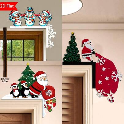 1pc Christmas Door Frame Decoration -Funny Santa & Penguin Christmas Corner Door Frame Decoration, Snowman Door Corner Decor, Manufactured Wood, Holiday Home Decor, Festive Home Party Scene DIY Craft Gift, Seasonal Wall Decor