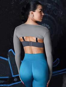 Women Crop Top Long Sleeve Bolero Open Front Workout Cropped Shirts Sports Shrug - Dark Grey - View 4