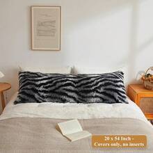 20x54 Fluffy Cheetah Print Body Pillow Cover, Leopard Print Plush Fuzzy Pillowcase With Zipper, Farmhouse Shaggy Long Pillow Cover Women Side Sleepers, Pink - 斑馬紋灰色 - 查看 2