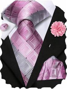 EstiloHi-Tie - Juego De Corbatas De Seda Para Hombre, 4 Piezas, Corbata Para El Cuello Y Bolsillo Cuadrados, DiseñO De Flores, Color Negro, Rojo Y VerdeVersióN Mejorada - Azul y marrón B - Ver 16