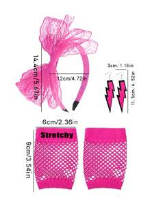 Forever & Moment 3/5/12 件女士 1980 年代霓虹服装配饰套装蝴蝶结头带闪电吊坠耳环串珠项链无指渔网手套手链万圣节装饰礼物万圣节派对礼物 - 多色 - 查看 7