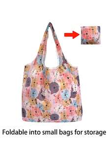 1pc Reusable Grocery Shopping Bag,Foldable Tote Bag With Handles,Large Capacity Shopper Bag,Foldable Tote Bag,Multi Functional Storage Bag,Shopping Bag, Folding Bags,Supermarket Shopping Bags,Creative Portable Printed Hand-Held Storage Bags,For Carrying Groceries, Shopping