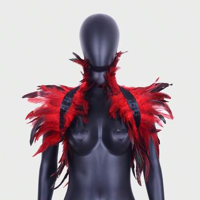 Capa/Poncho con plumas de colores negro, rojo, azul, verde y natural para mujer, estilo gótico, ideal para disfraz de Halloween y cosplay