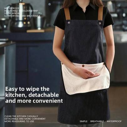 Unisex Apron With Detachable Towel, Waterproof And Oil-Resistant, Easy To Clean, Suitable For Kitchen, Chef, Home Cooking, Cleaning, Outdoor Barbecue