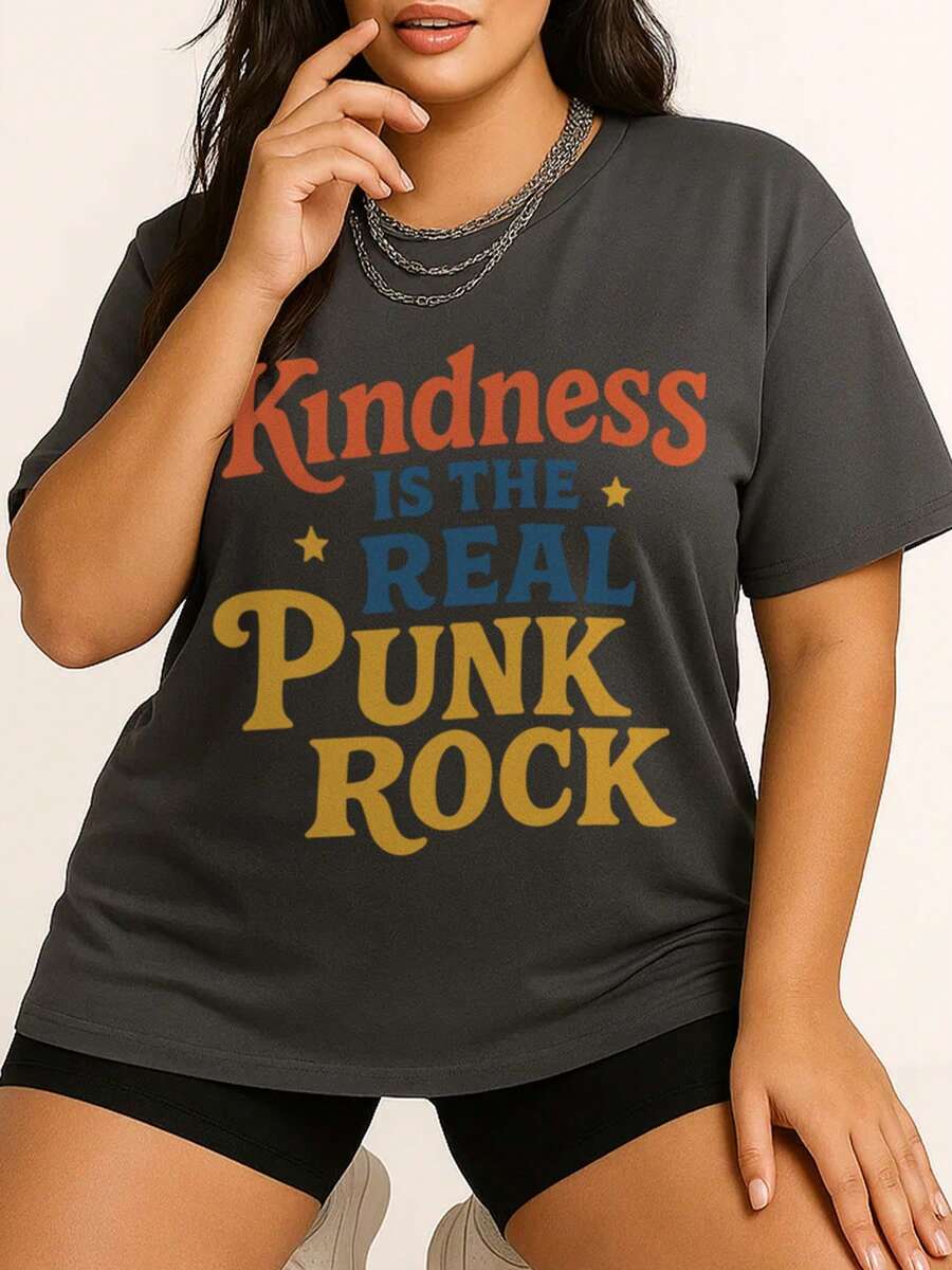 Oversized Style For Women.Retro Kindness Punk Rock, Aesthetic Graphic, Superhero, Hopecore, David Corenswet T-Shirt - Kindness Is The Real Punk Rock Quote Tee - Everyday Wear GiftOversize Type Shirt For Women, Perfect For Holiday Parties Or Gift Giving, Soft And Comfortable - 深灰色 - 查看 1