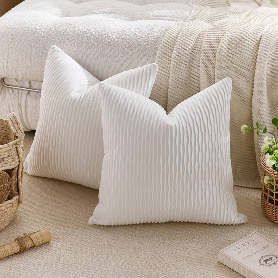 1/2 vỏ gối nhung trắng sọc gợn sóng, vỏ gối vuông, gối trang trí nhà ngày lễ, vải mềm mại và thoải mái, ghế sofa trang trí hiện đại, phòng ngủ gia đình, sử dụng trong ký túc xá