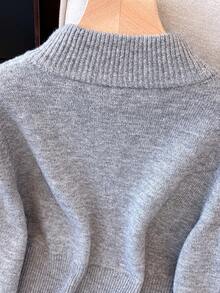 1 pieza Cárdigan de punto de unicolor con cremallera de doble vía, adecuado para vacaciones, uso diario, viajes, fiestas de cumpleaños, citas nocturnas, otoño/invierno