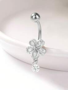 1 件铜锆石花形肚脐环，316 不锈钢螺旋肚脐穿孔首饰，性感女士日常佩戴