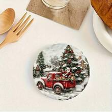 Set Of 6, Colorful Christmas Wooden Coasters, Choose 1 Set, 2 Sets Or 31 Sets, Bright Colors, Santa Claus Sitting On A Red Pickup Truck, Christmas Tree Decorations, Christmas Table Decorations, Home Decorations , Suitable For Coffee Cups And Beverages, Perfect For Home, Office And Restaurant Use, Gift For Your Family, Friends And Partner!Coaster Set,Coasters Drink Coasters,Coaster For Cup At Home