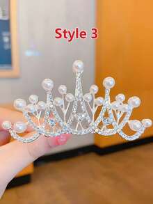 1 pieza Peine de cabello de corona de aleación de tamaño mediano, accesorio de cabello con rhinestones para niñas, decoración de cabello para fiesta de cumpleaños - Plateado - Ver 11