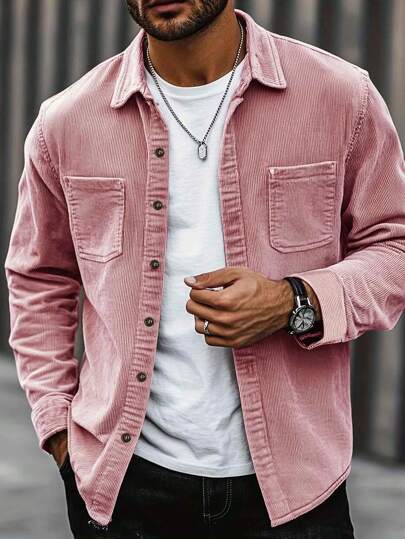 Bestseller leichte Cord Herren Lässig Hemd Jacke, Kentkragen, Knopfverschluss, Langarm, Doppeltasche Design, geeignet für täglichen Lässig-Stil, modisch minimalistisches Ausgehen, bequeme Heim- und Straßenmode, dünnes Langarmhemd für den Frühling