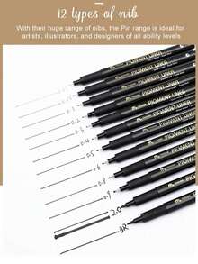 Mobee Super Black German Ink Pigment Liner Pen, 3/6/12 Pcs Fine Tip Pen Set, Metal Clip, German Ink, High-Quality Fine Tip Marker Pen, Water-Based Liner Pen, Master-Level Fine Art Drawing - màu đen - Xem 5