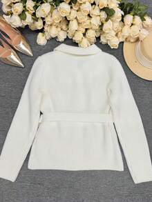 Áo khoác cardigan dệt kim nữ mùa xuân mới thanh lịch, áo len tối giản màu trơn, áo len công sở thời trang có thắt lưng, trang phục đường phố dành cho nữ, thích hợp cho tiệc tùng, dạ hội, đám cưới, áo khoác ngoài màu trắng. - trắng - Xem 3