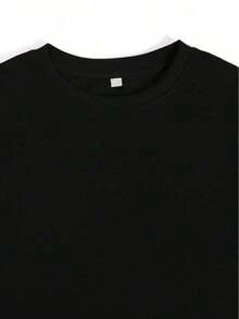 Camiseta negra con patrón de calavera blanca, efectos de gotas y letras "Pla" en la espaldaCamiseta de Algodón Negra con Cuello Redondo para Hombres, Ajuste Holgado Casual, Regalo Perfecto para el Día del Padre, Lavable a Máquina, Regalos para Papá, Estilo Casual de Fin de Semana, Uso para Todas las Estaciones, Tejido de Algodón Suave y Delicado - Negro - Ver 2
