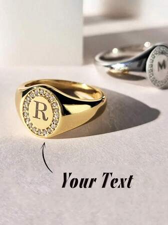 1PC Custom Signet Ring - Personalized Ring - Initial Ring - 14K Gold Initial Signet Ring,Custom Letter Ring,Adjustable Size Ring