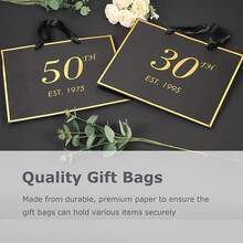 1set/3sets/5sets,Black And Pink 50th Birthday Gift Bag With Card And Tissue Paper For Men Women, Elegant Black Gold Anniversary Keepsake Party Present Shopping Paper Bags For Gifts Wrapping