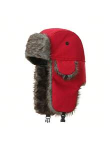 1pc Russian Mongolian Sheepskin Hat, Winter Trapper Hat, Faux Fur Ear Flap Hat For Middle-Aged & Elderly Winter Outfits Fall - Brown - View 9