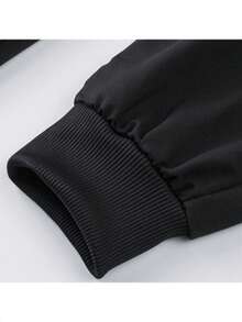 男式拼接拉链运动田径套装，春秋季 - 黑色 - 查看 3